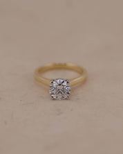 Yellow Gold and Platinum Solitaire Engagement Ring with Hidden Halo of Diamonds