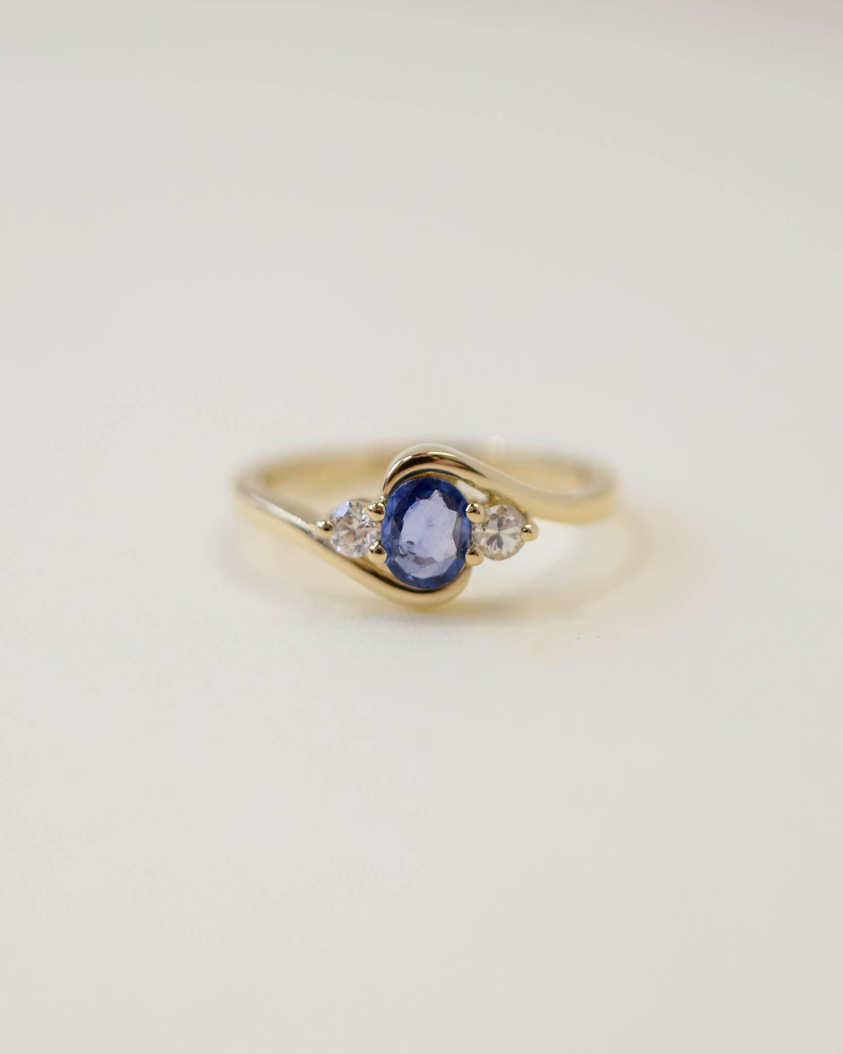Yellow Gold Sapphire and Diamond Bypass Engagement Ring