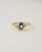 Yellow Gold Sapphire and Diamond Bypass Engagement Ring