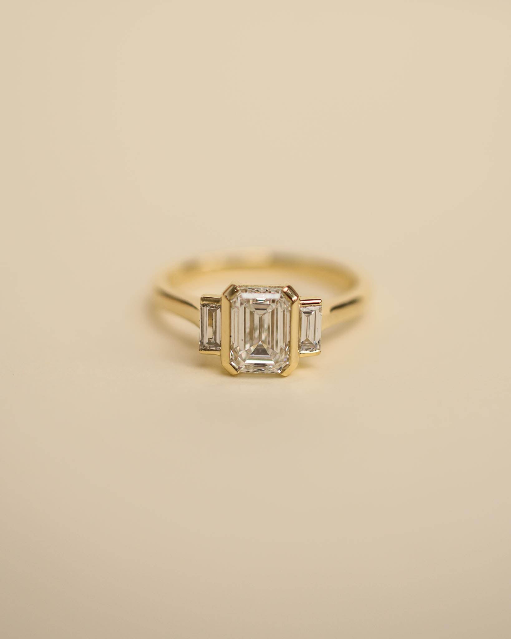 Yellow Gold Emerald Cut and Baguette Trilogy Engagement Ring