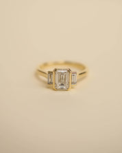 Yellow Gold Emerald Cut and Baguette Trilogy Engagement Ring