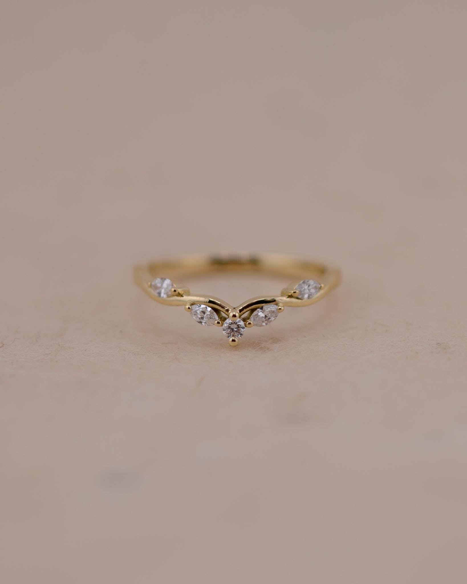 Yellow Gold and Diamond Wishbone Shaped Wedding Band