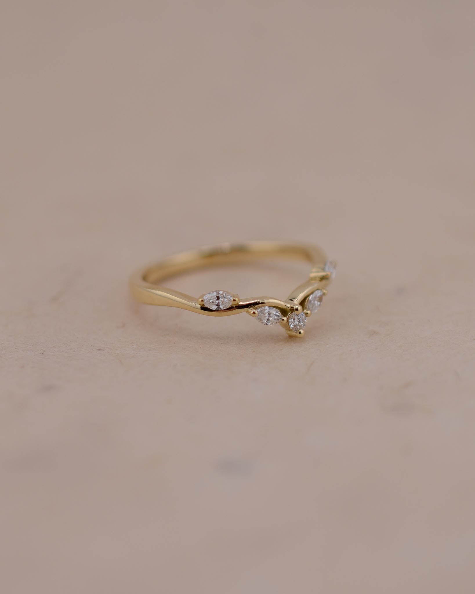 Yellow Gold and Diamond Wishbone Shaped Wedding Band