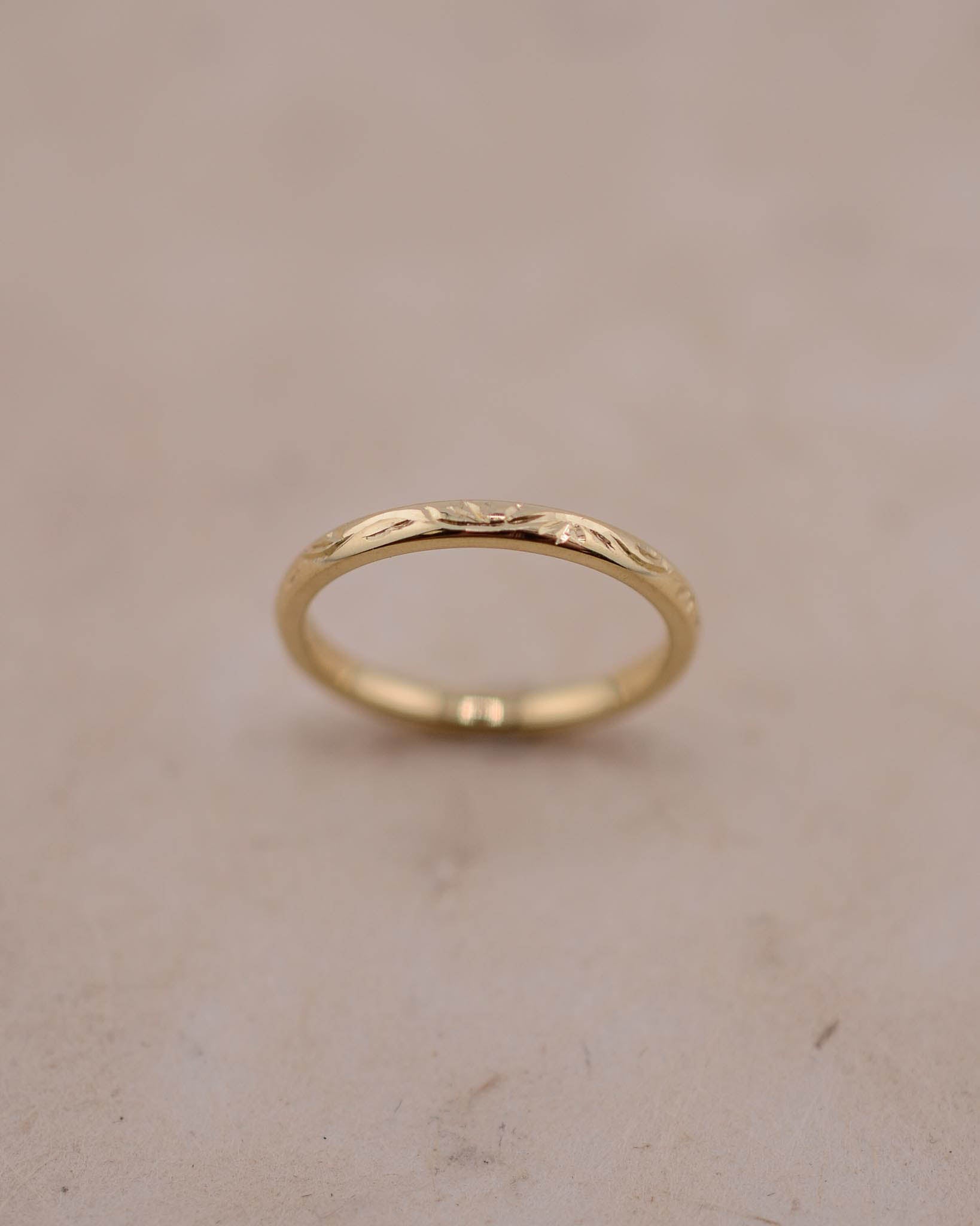 Yellow Gold Vine Inspired Hand Engraved Wedding Ring