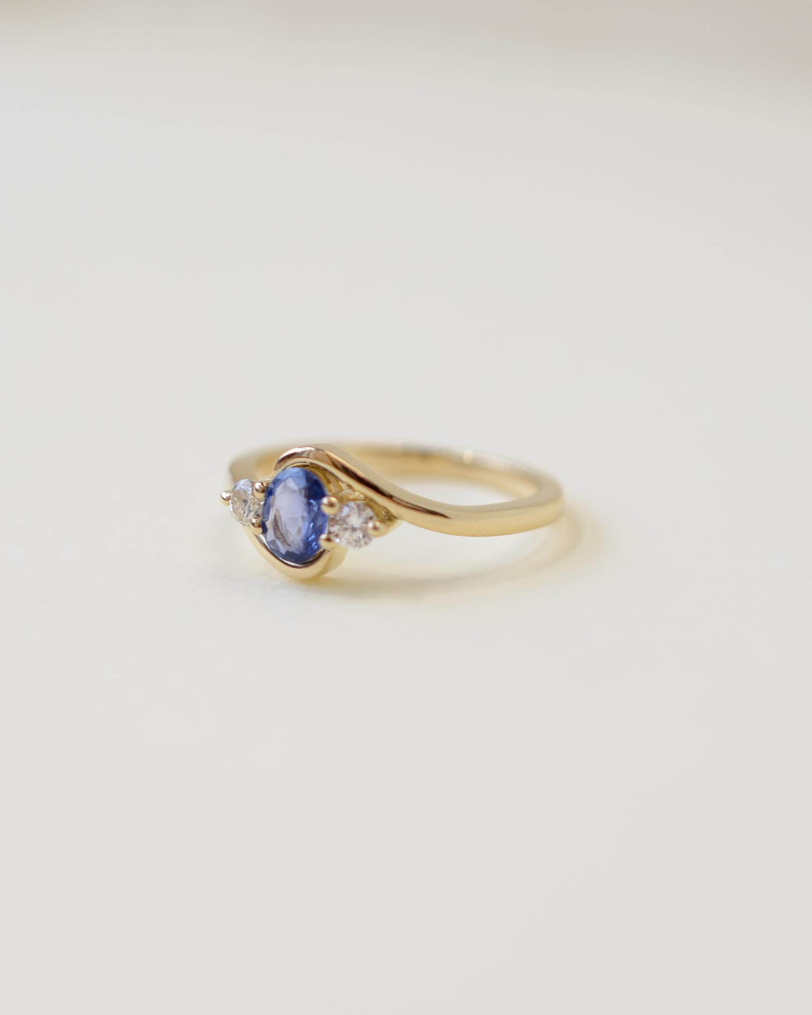 Yellow Gold Sapphire and Diamond Bypass Engagement Ring