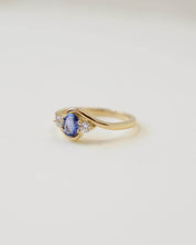 Yellow Gold Sapphire and Diamond Bypass Engagement Ring