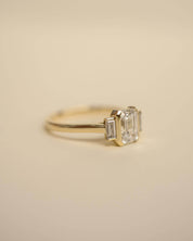 Yellow Gold Emerald Cut and Baguette Trilogy Engagement Ring