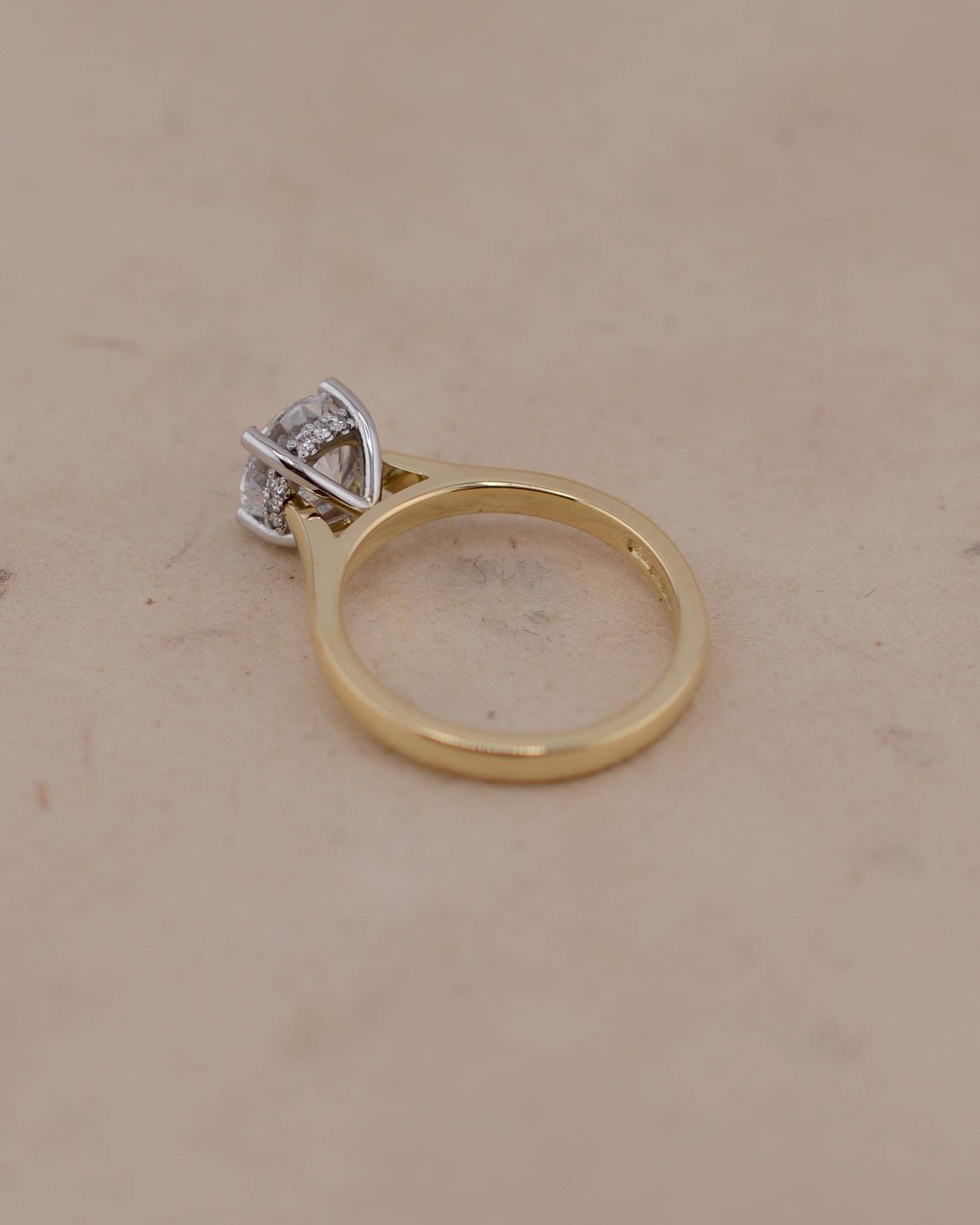 Yellow Gold and Platinum Solitaire Engagement Ring with Hidden Halo of Diamonds