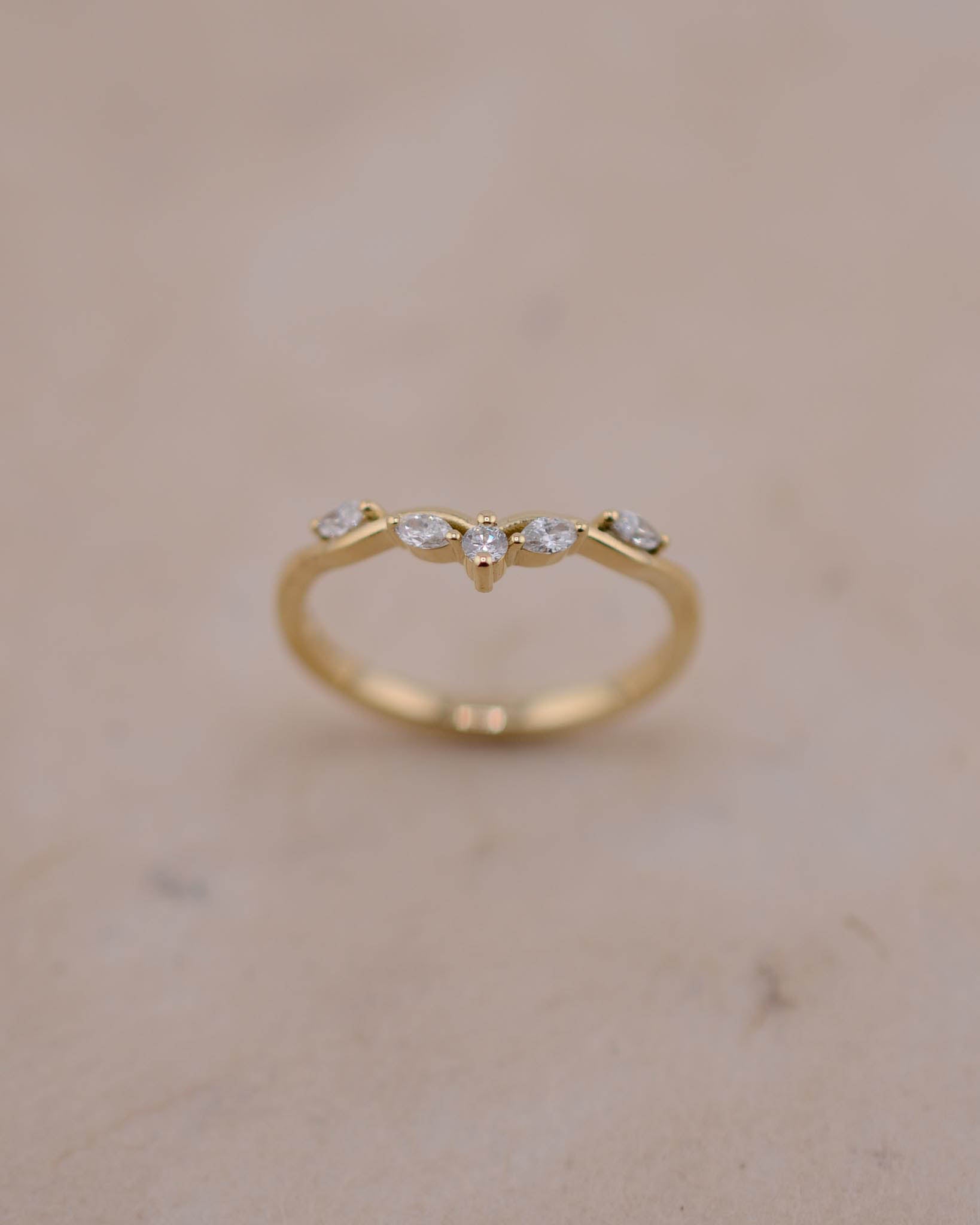 Yellow Gold and Diamond Wishbone Shaped Wedding Band
