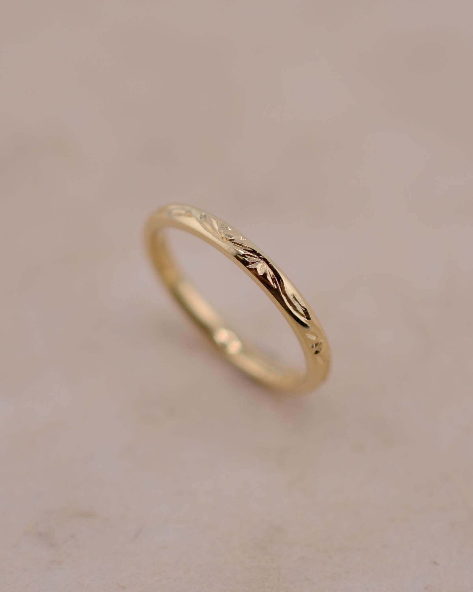 Yellow Gold Vine Inspired Hand Engraved Wedding Ring