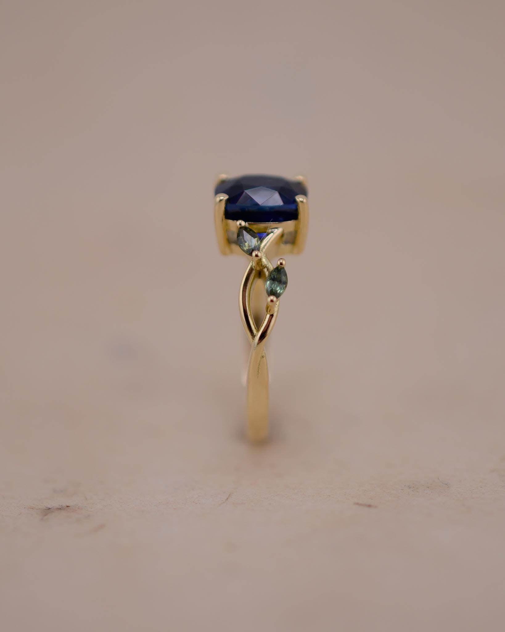 Yellow Gold Sapphire Vine Inspired Engagement Ring