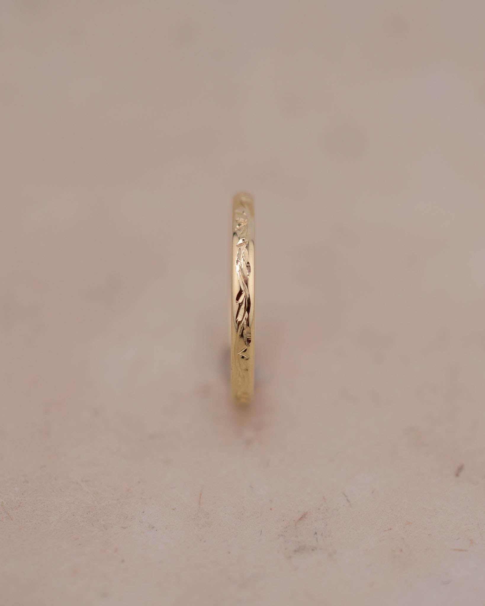 Yellow Gold Vine Inspired Hand Engraved Wedding Ring