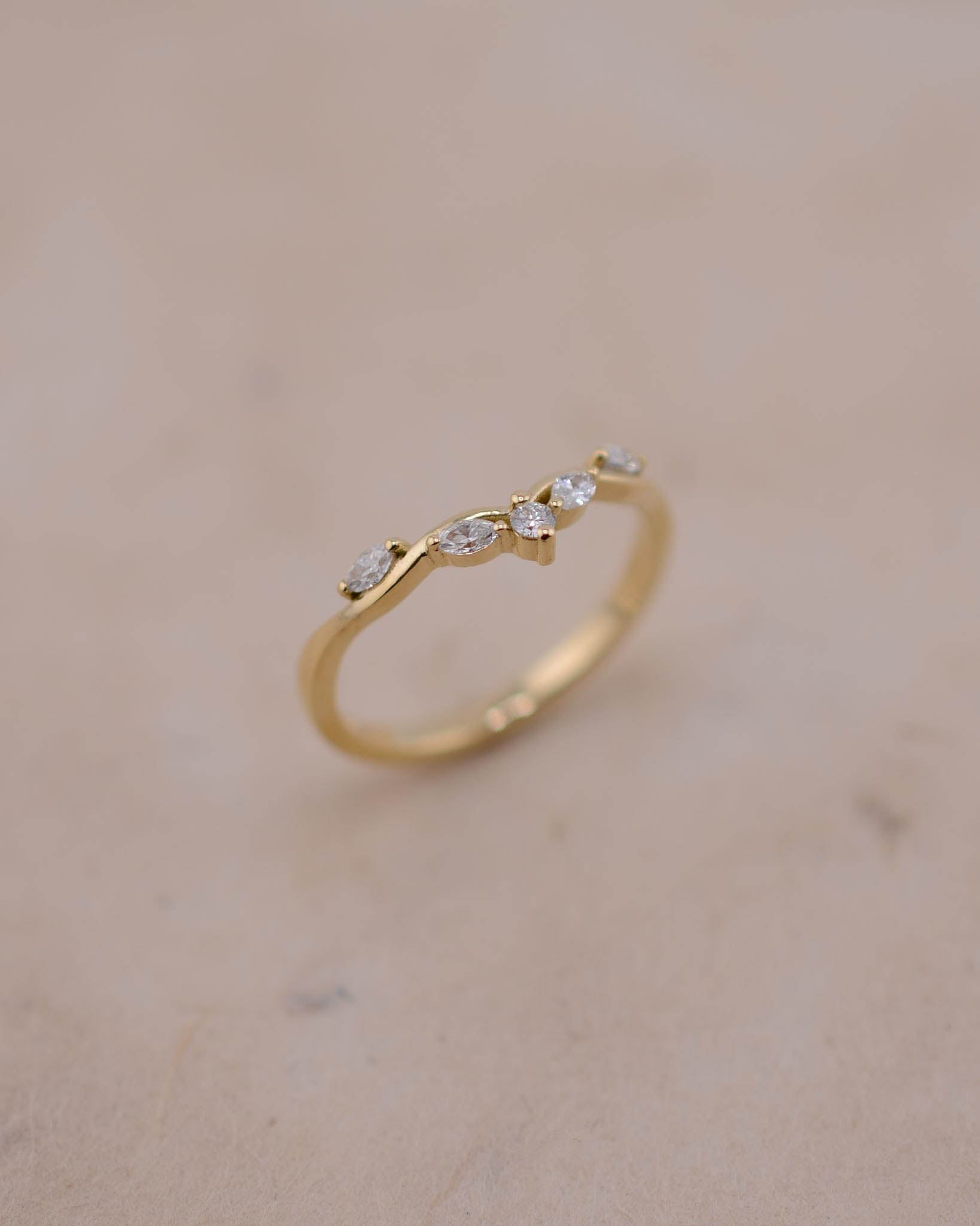 Yellow Gold and Diamond Wishbone Shaped Wedding Band