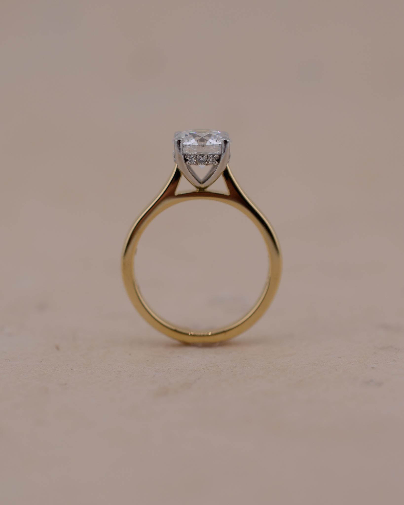 Yellow Gold and Platinum Solitaire Engagement Ring with Hidden Halo of Diamonds