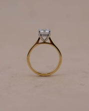 Yellow Gold and Platinum Solitaire Engagement Ring with Hidden Halo of Diamonds