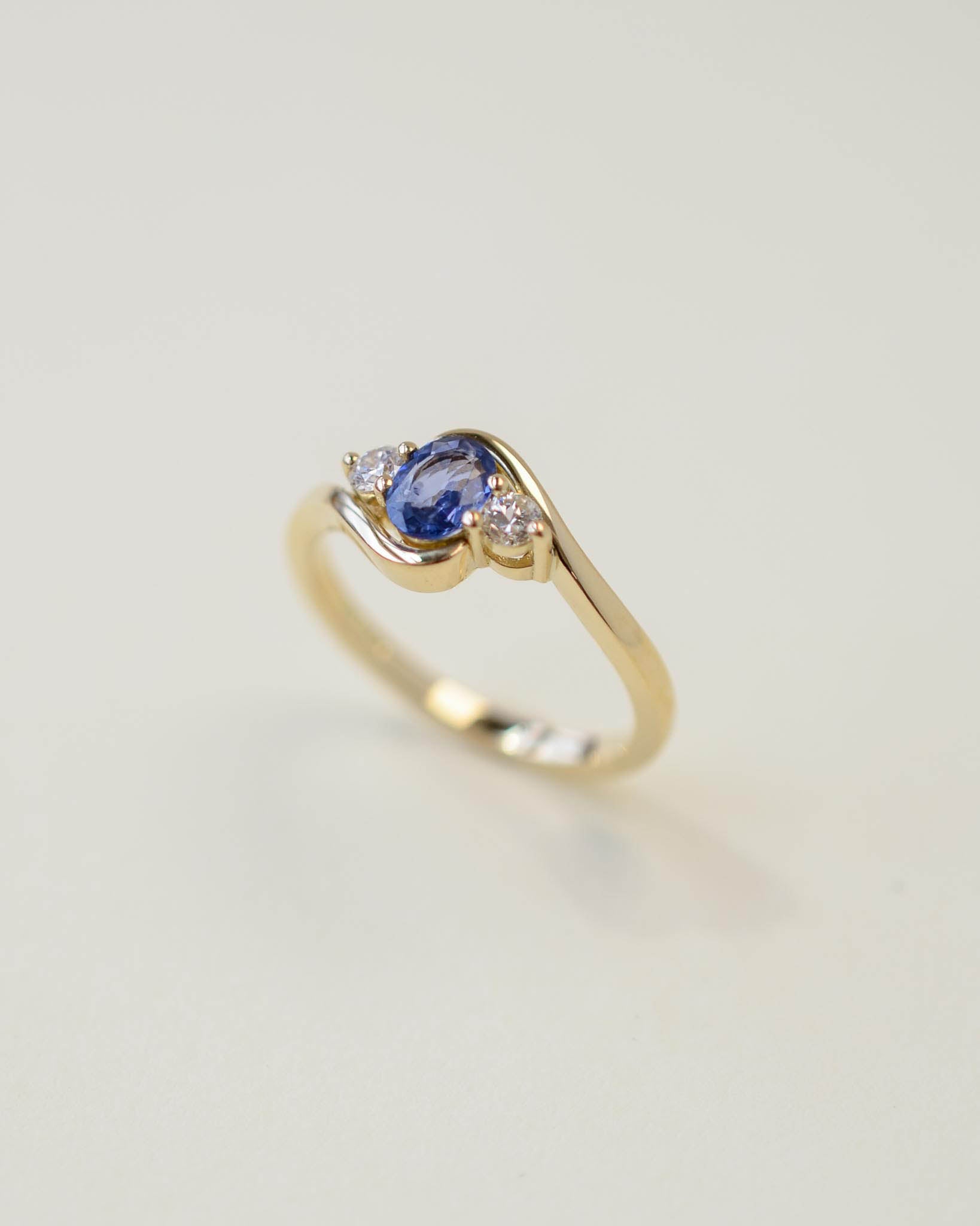 Yellow Gold Sapphire and Diamond Bypass Engagement Ring