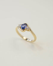 Yellow Gold Sapphire and Diamond Bypass Engagement Ring