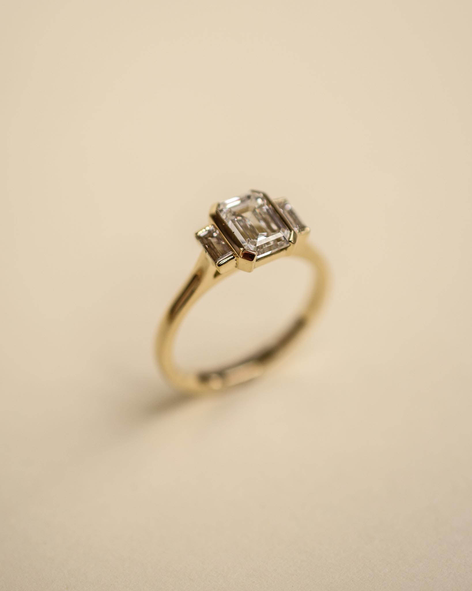 Yellow Gold Emerald Cut and Baguette Trilogy Engagement Ring