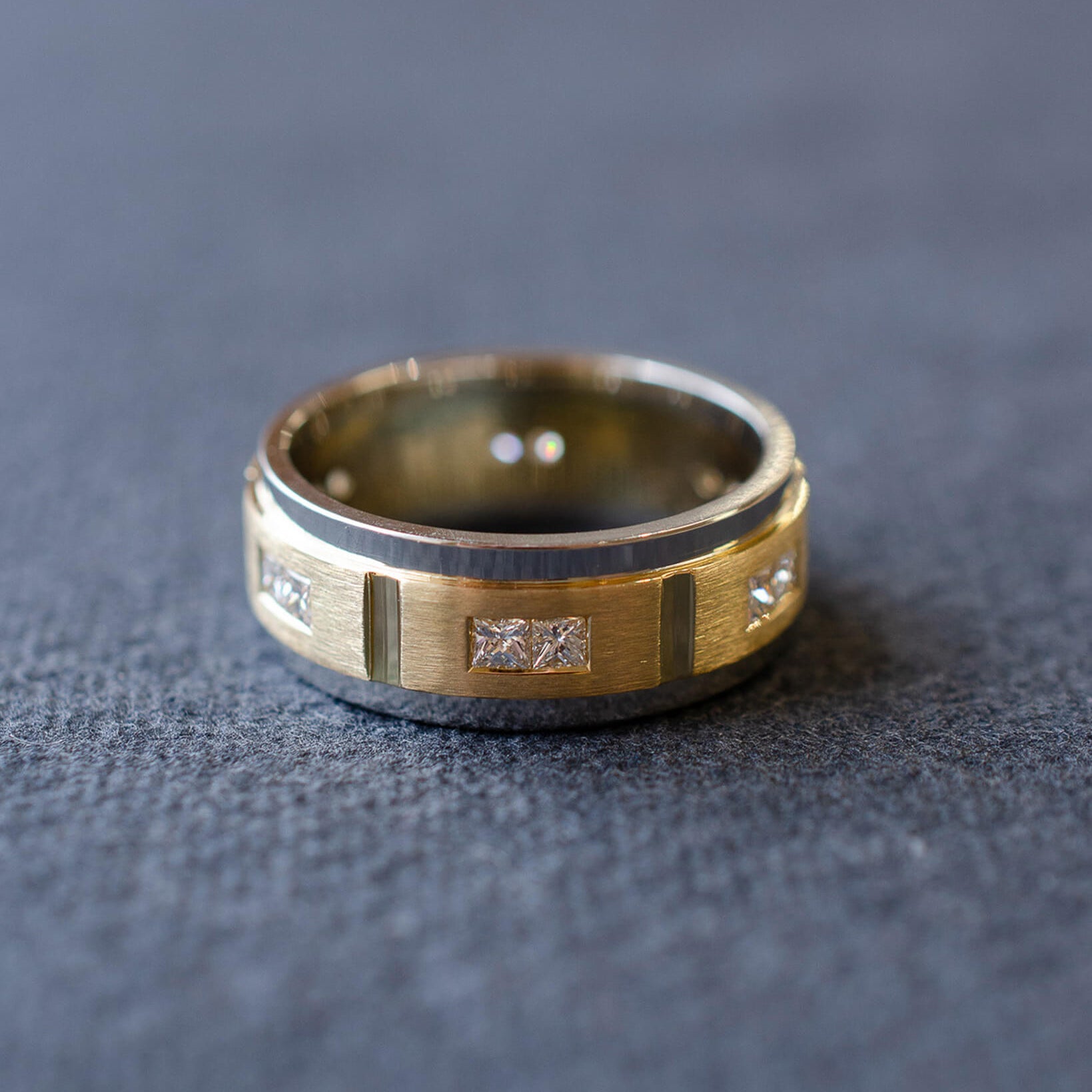 diamond set yellow gold and platinum men's wedding ring