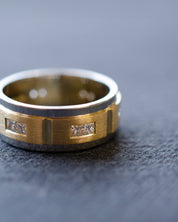 18ct yellow gold and platinum wide men's wedding band with diamonds 