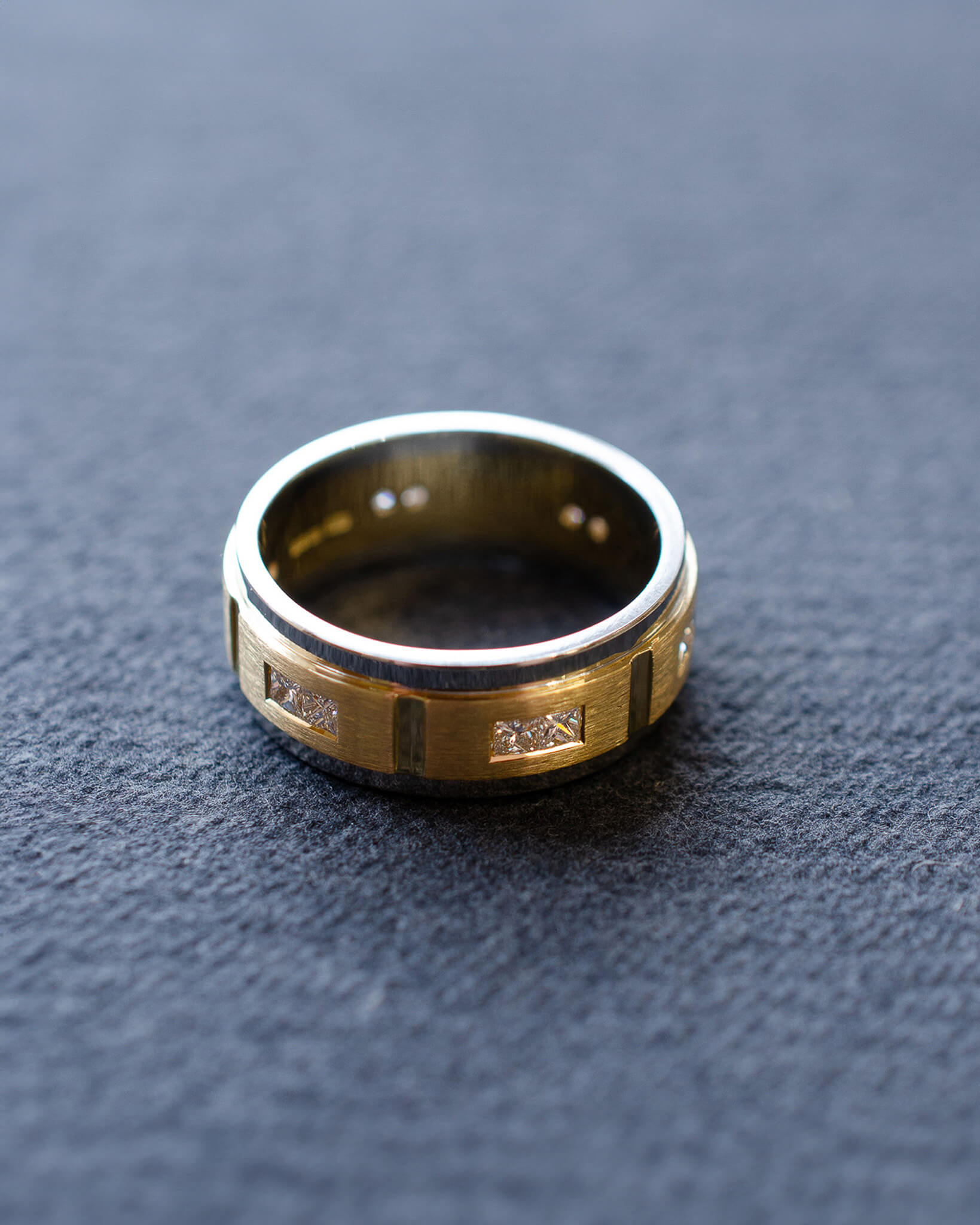 platinum and 18ct yellow gold diamond set wedding ring