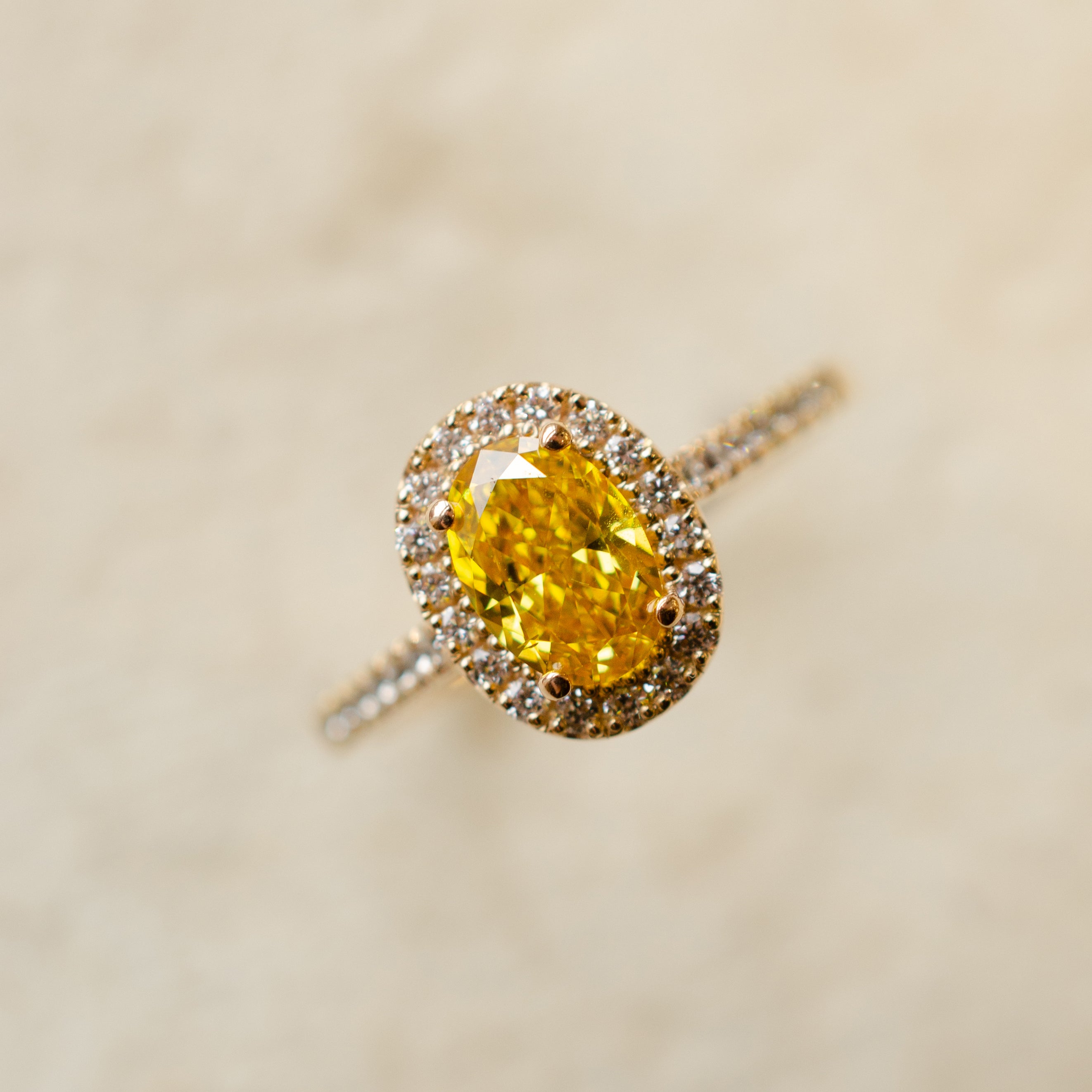 xYellow Oval Diamond Halo Engagement Ring
