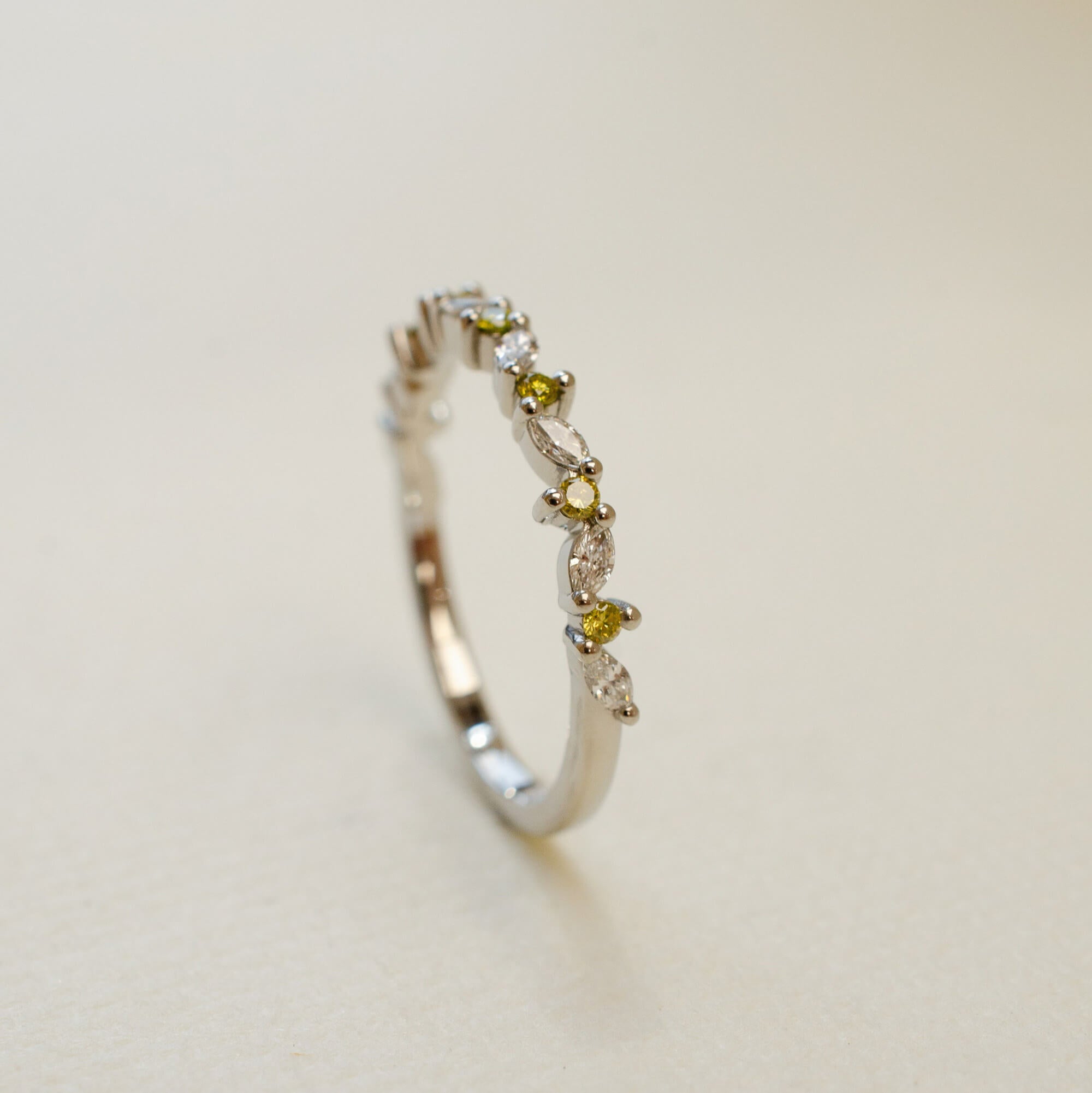 platinum yellow diamond and marquise wedding ring