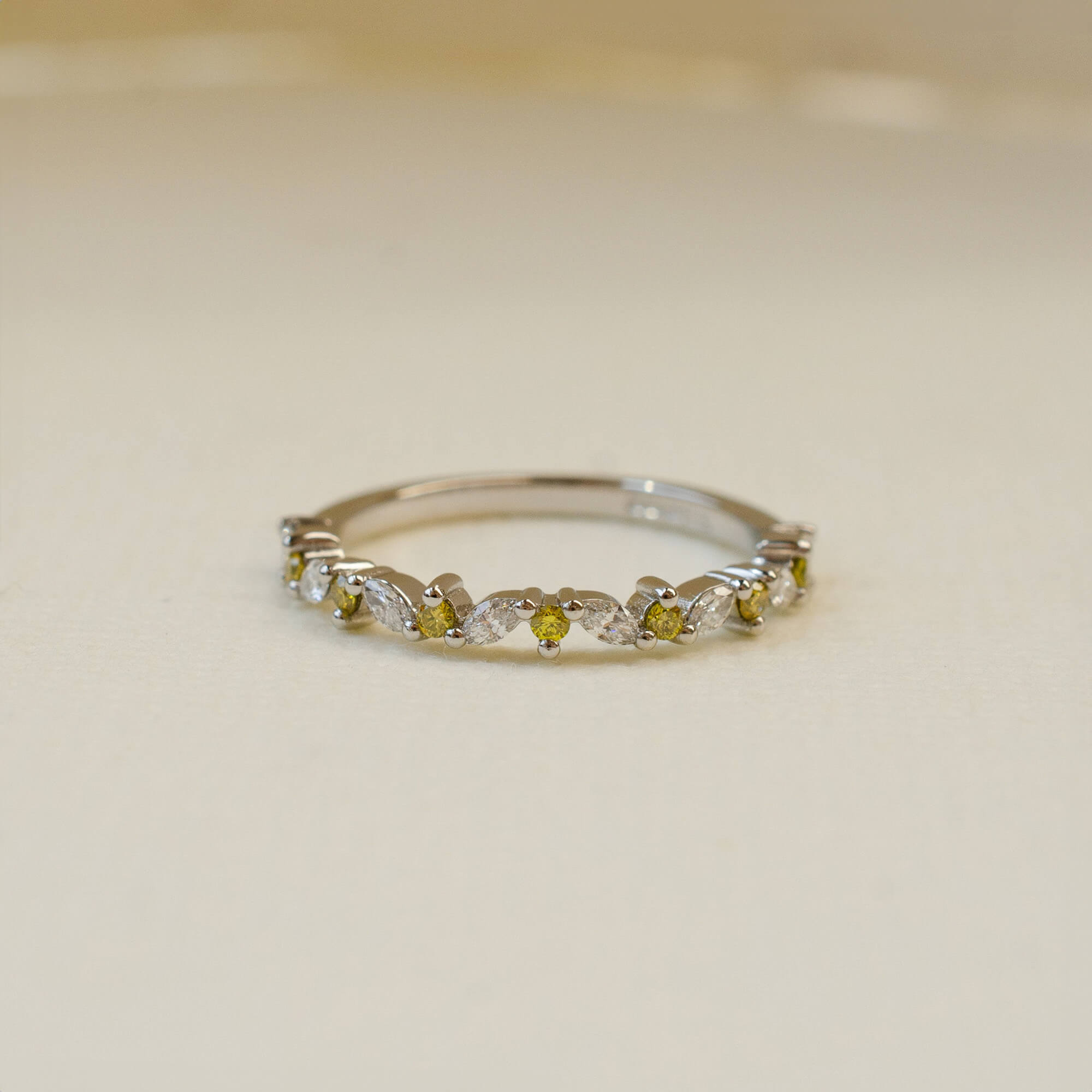 platinum wedding ring with marquise and yellow diamonds 