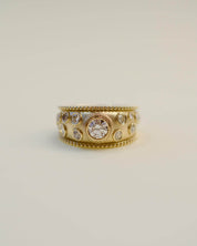 Yellow Gold and Diamond Etruscan Style Textured Ring
