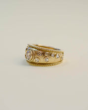 Yellow Gold and Diamond Etruscan Style Textured Ring