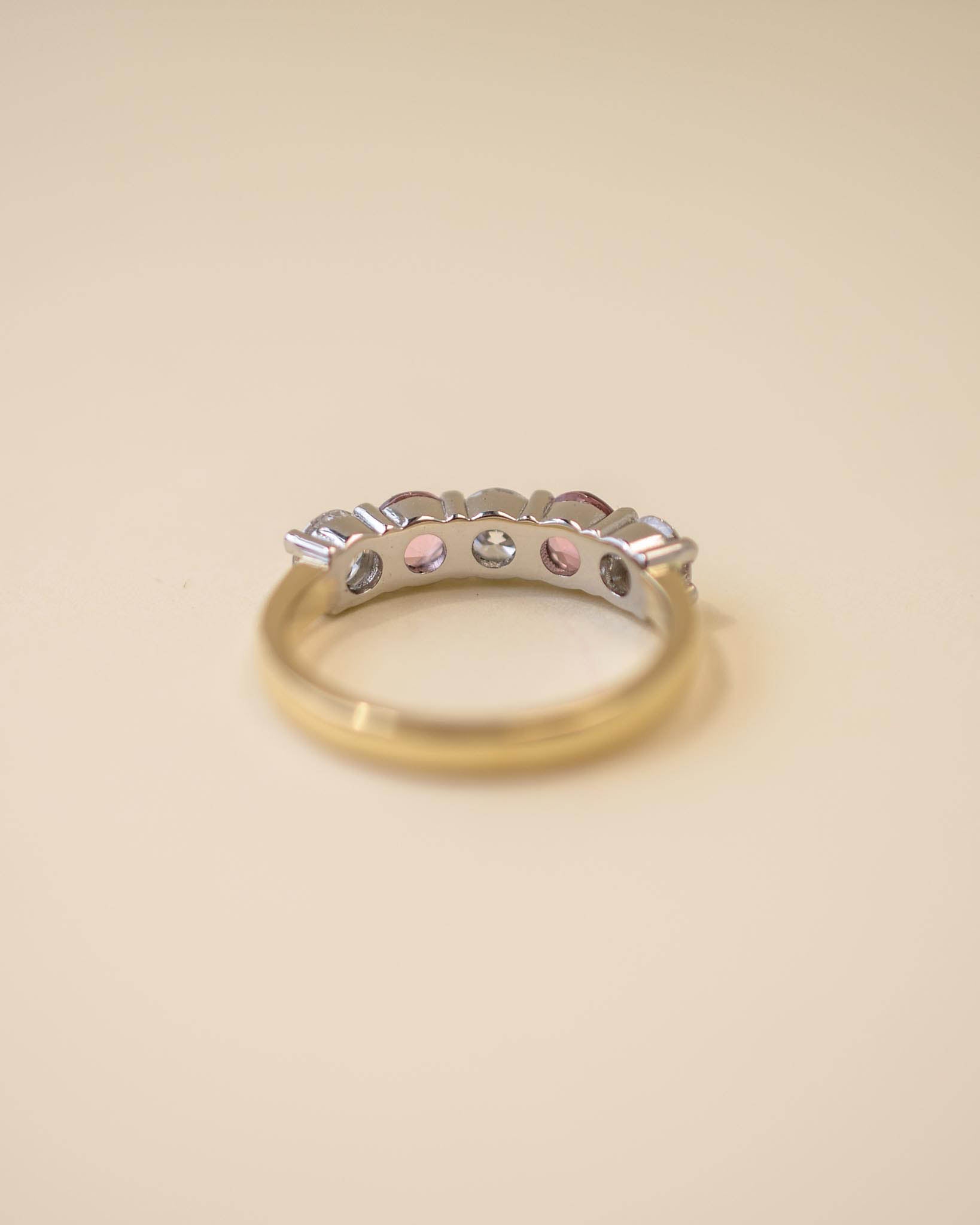 Gold and Platinum Five Stone Diamond and Tourmaline Eternity Ring
