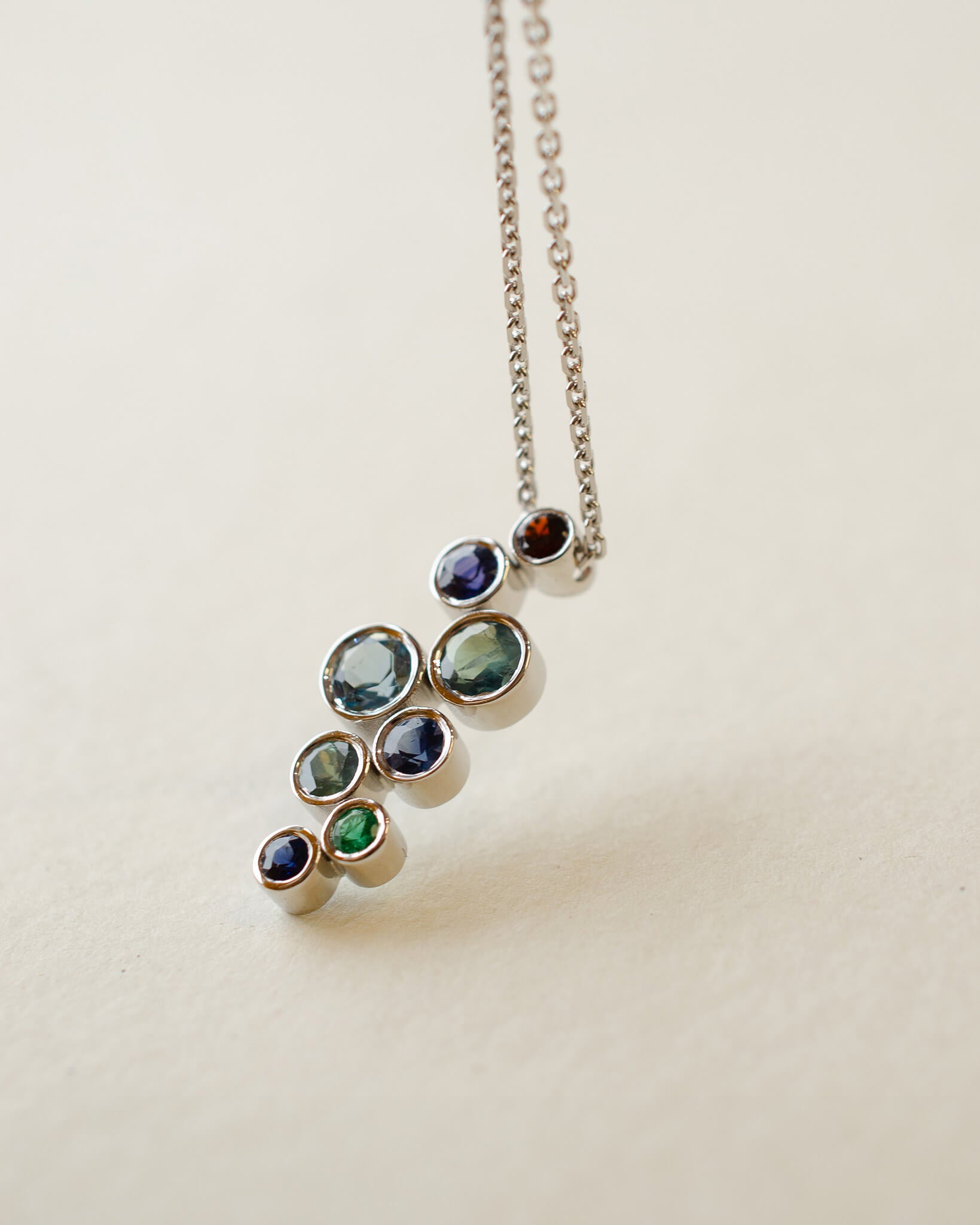 A platinum birthstone bubble necklace