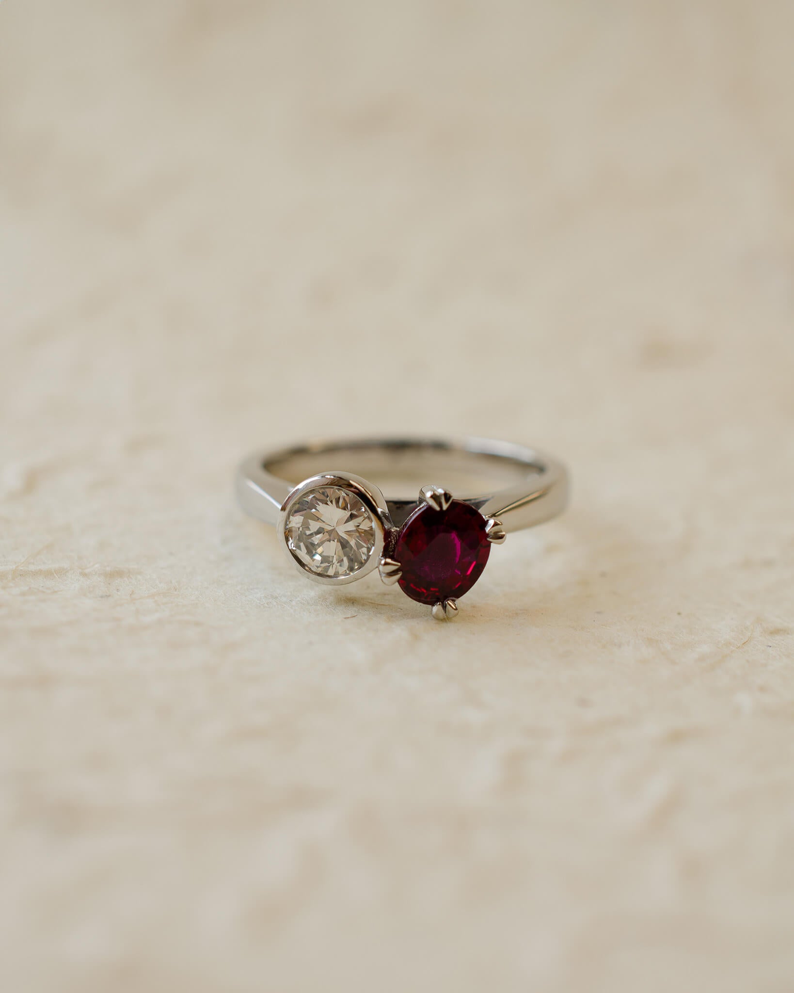 moi et toi diamond and ruby two stone ring