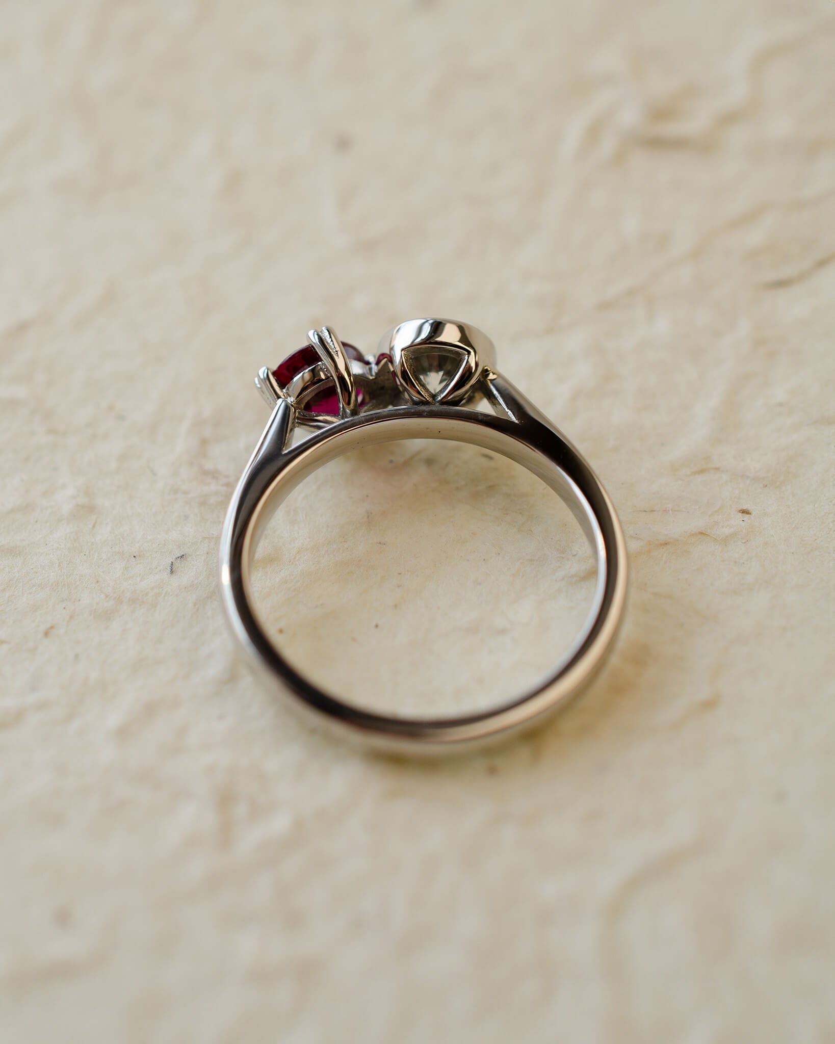 moi et toi diamond and ruby two stone ring