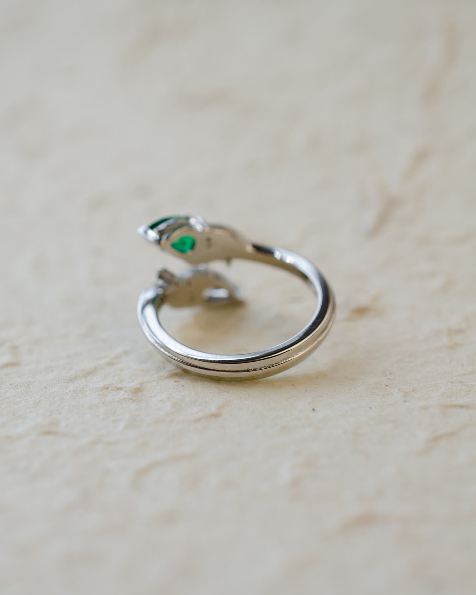 Diamond & Emerald Pear Cut Bypass Engagement Ring