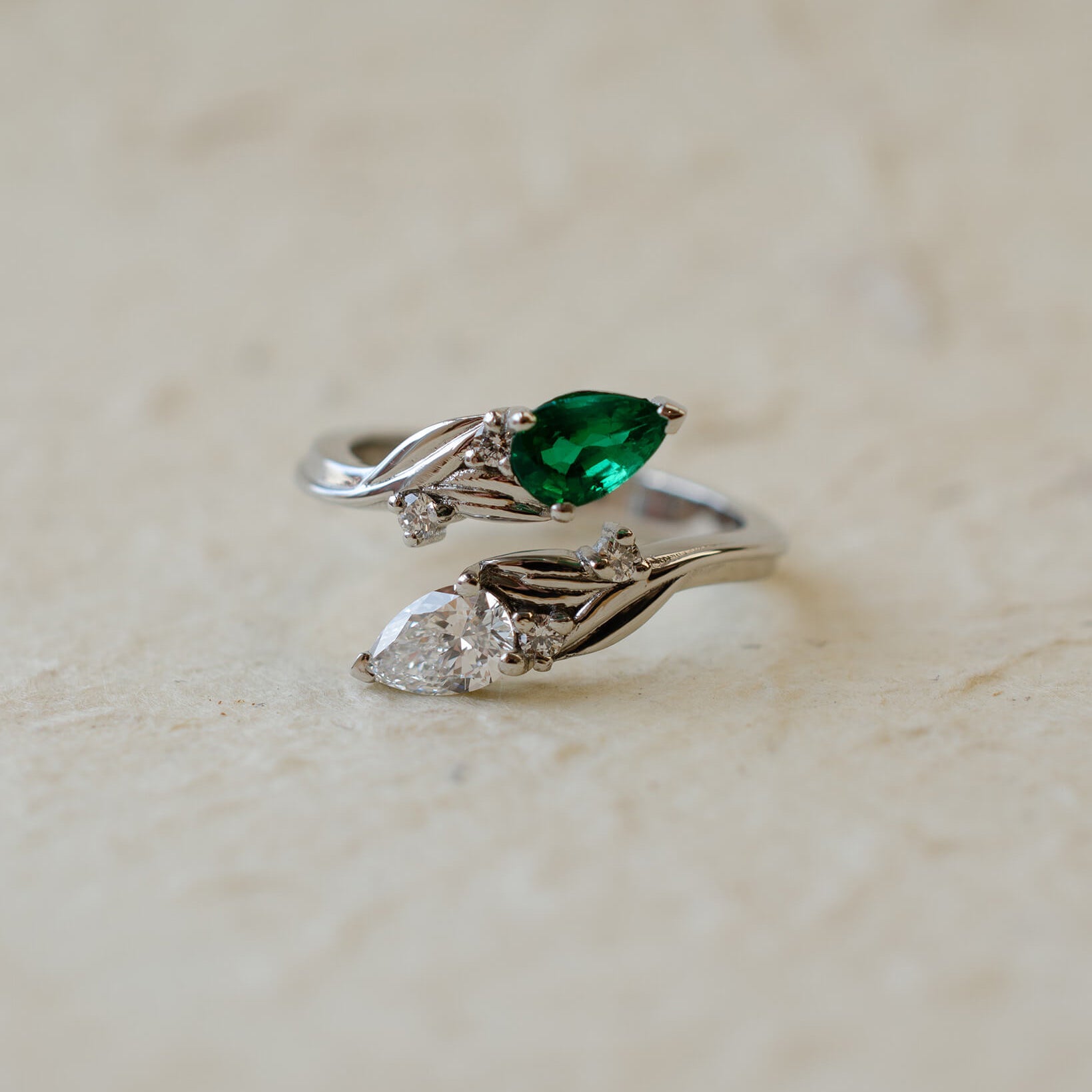 platinum-pear-bypass-ring-leaves-emerald-diamond-Element-Bespoke-Jewellery-Birmingham.jpg