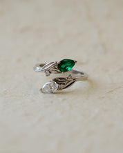 Diamond & Emerald Pear Cut Bypass Engagement Ring