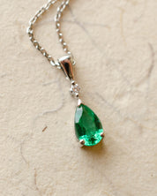 Platinum diamond and pear cut emerald necklace