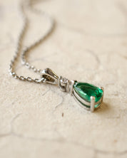 Platinum diamond and pear cut emerald necklace