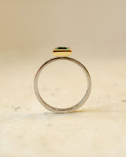 platinum and 18ct yellow gold ring with princess cut emerald