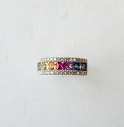 rainbow sapphire and diamond platinum eternity ring