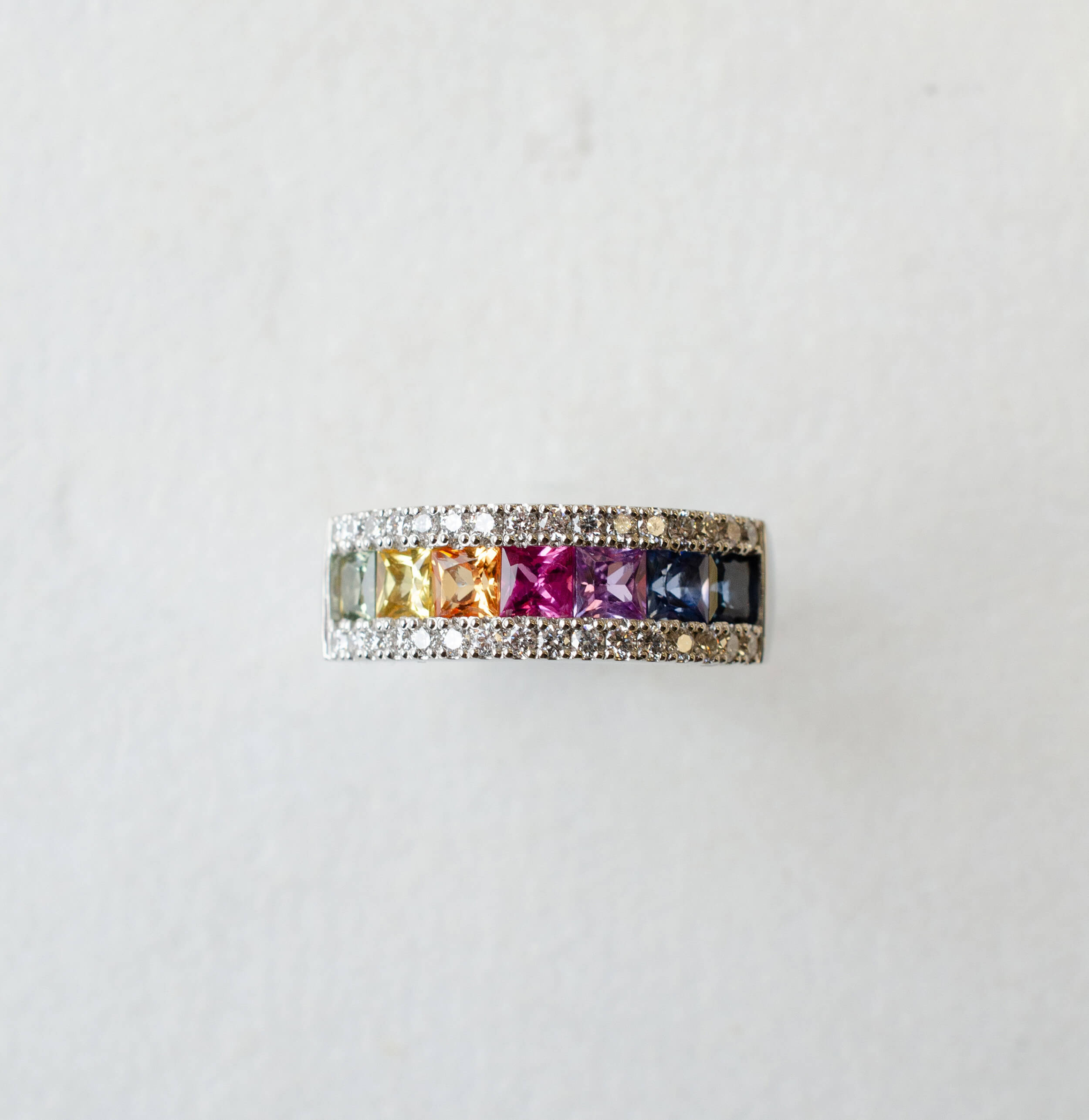 rainbow sapphire and diamond platinum eternity ring