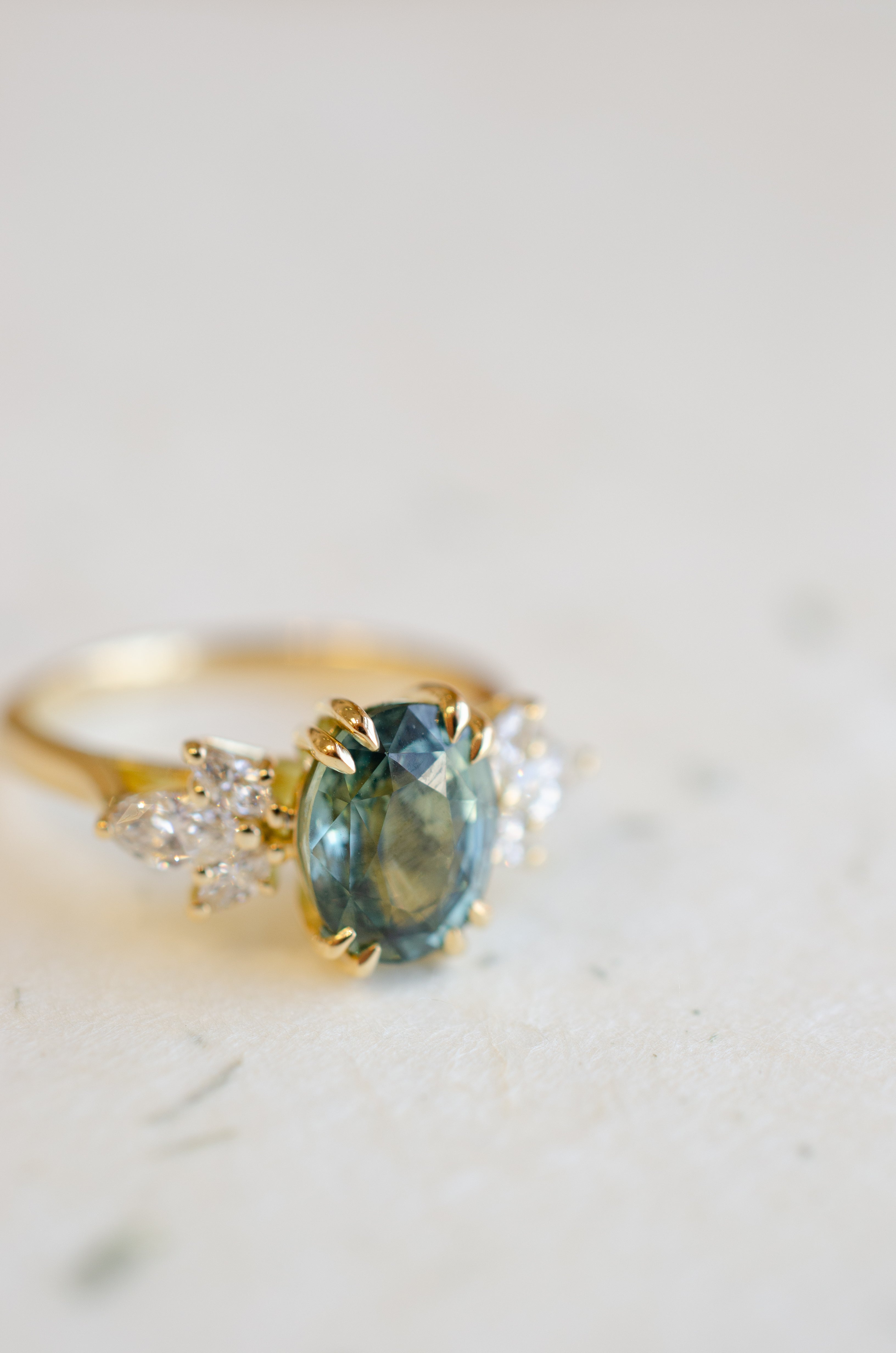 Teal Sapphire Oval Engagement Ring 18ct Yellow Gold