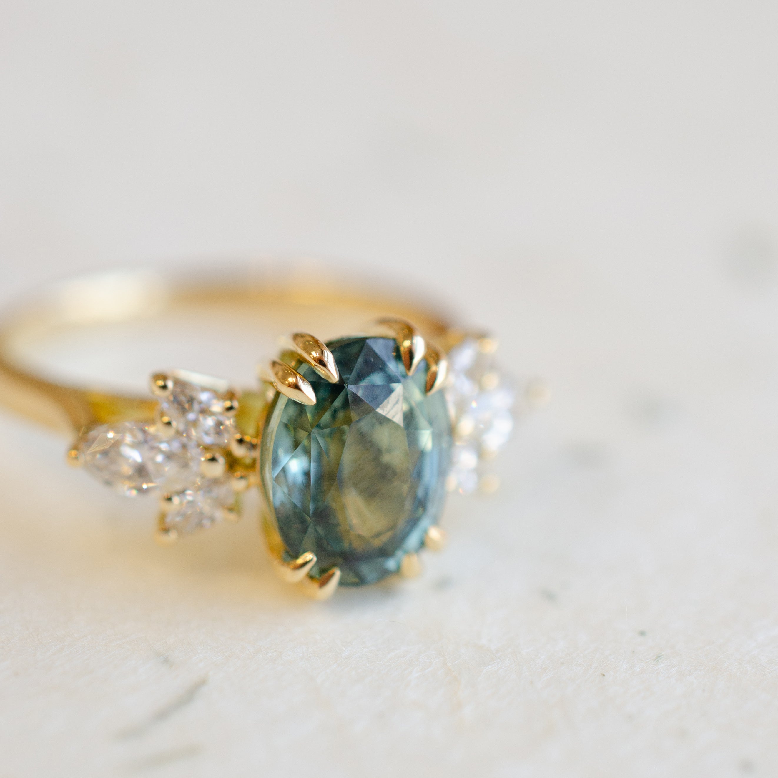 Oval Teal Sapphire Diamond Engagement Ring
