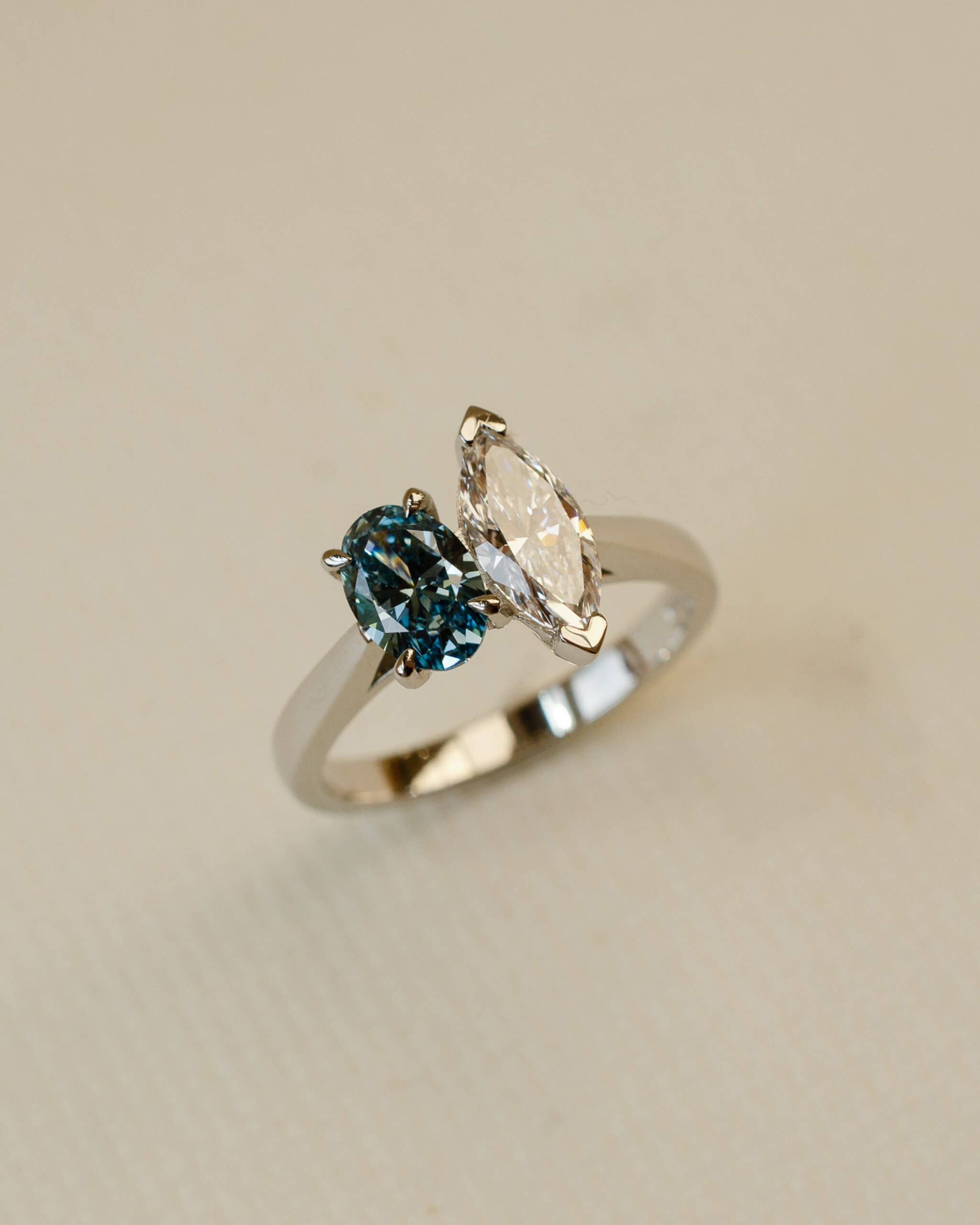 Toi et Moi Blue Diamond Engagement Ring