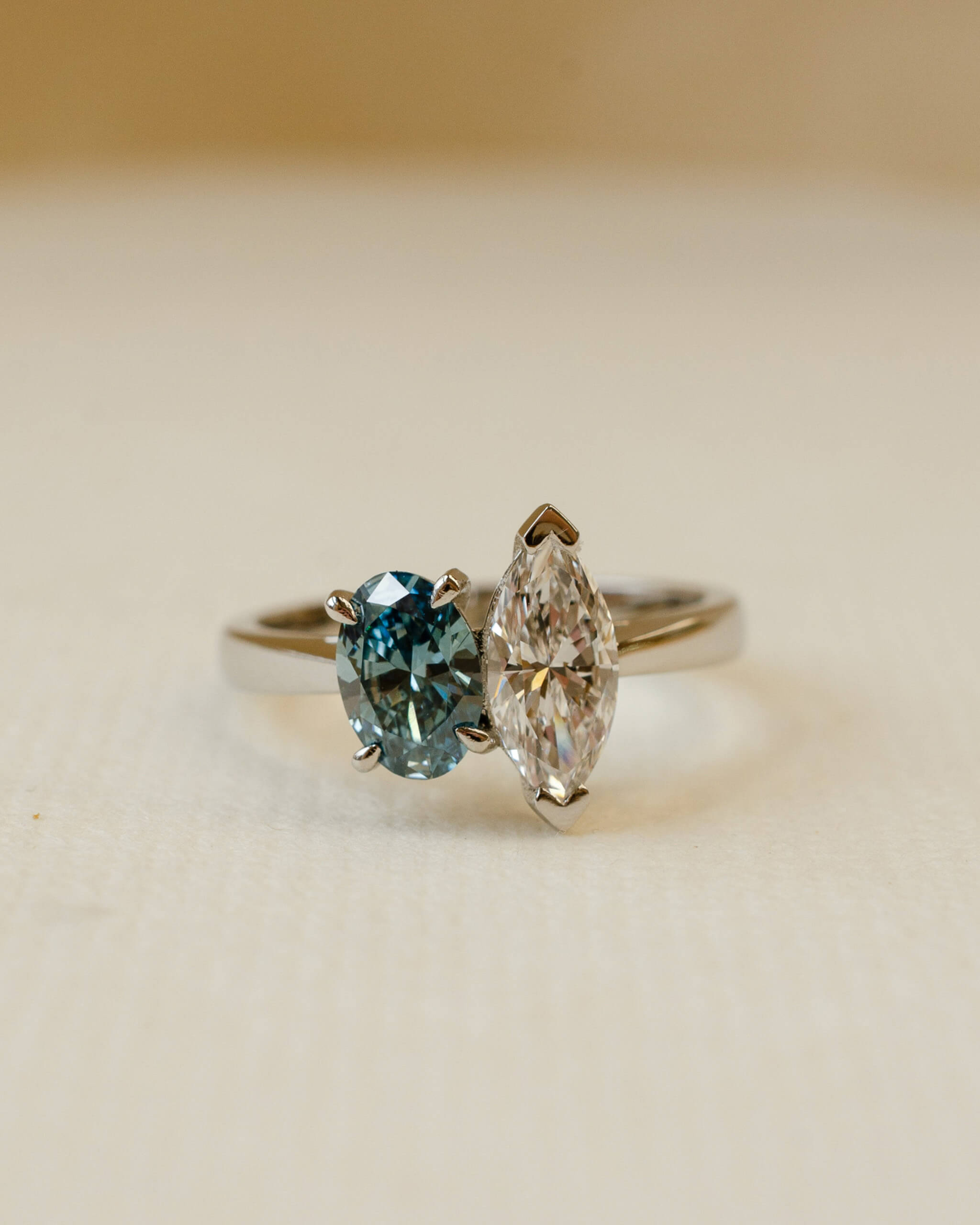 Toi et Moi Blue Diamond Engagement Ring