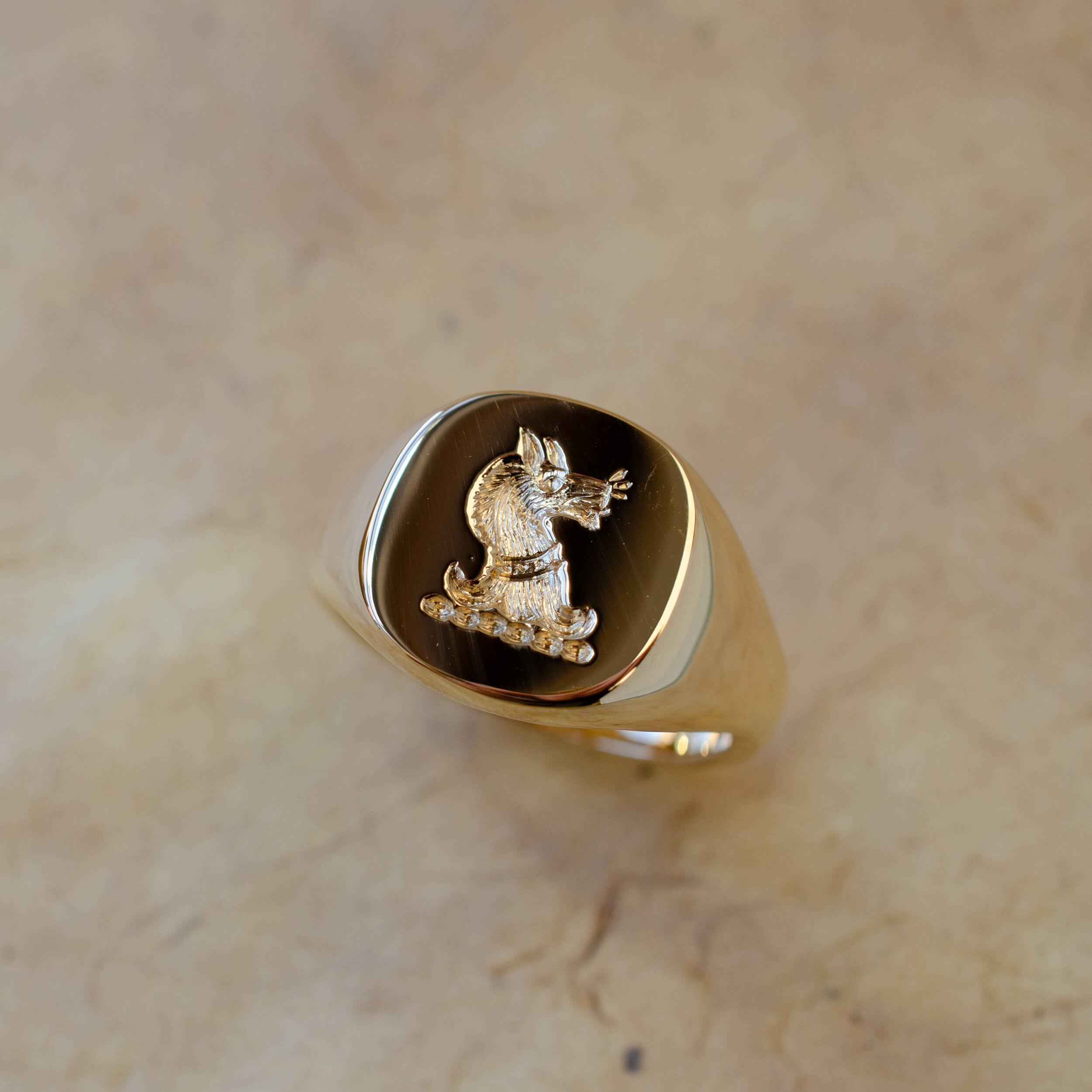 gold signet ring with hand engraved seal