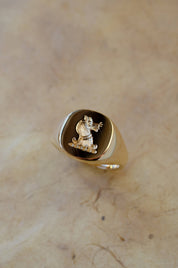 gold signet ring with hand engraved seal