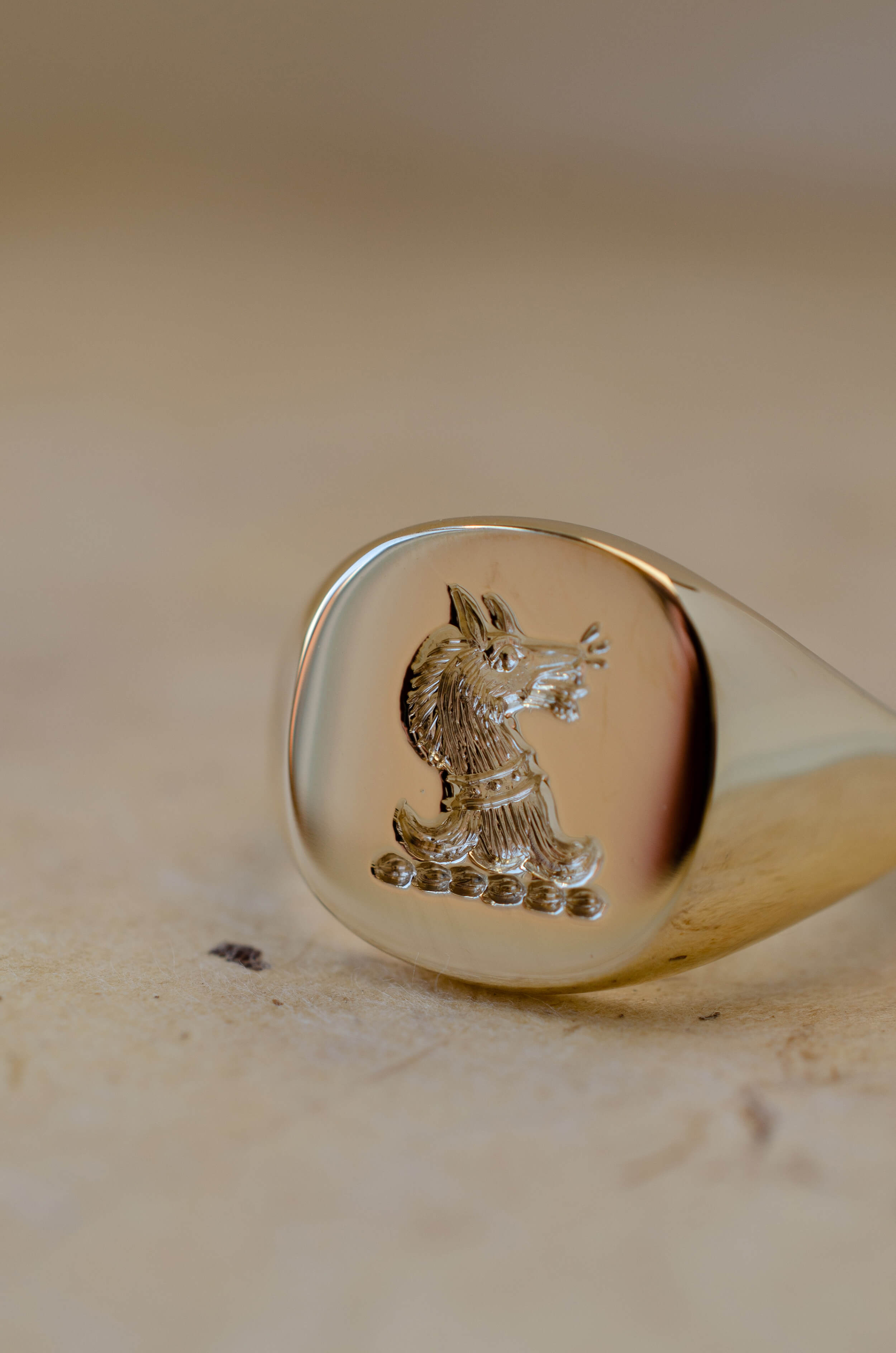seal engraved yellow gold signet ring