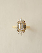 yellow gold and diamond emerald cluster engagement ring